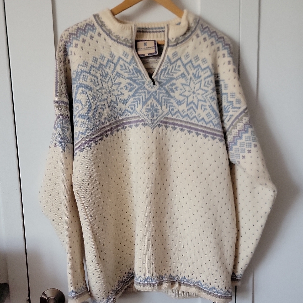Dale of Norway Quarter Zip Fair Isle Wool Sweater